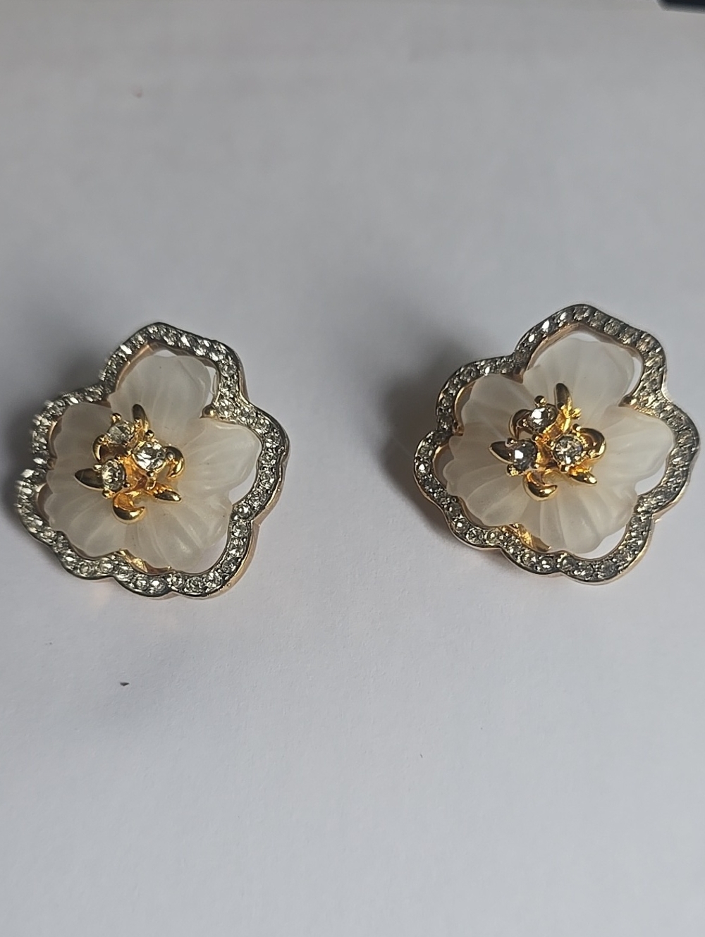 Rare, Runway Statement Earrings. Frosred Lucite Flower.
